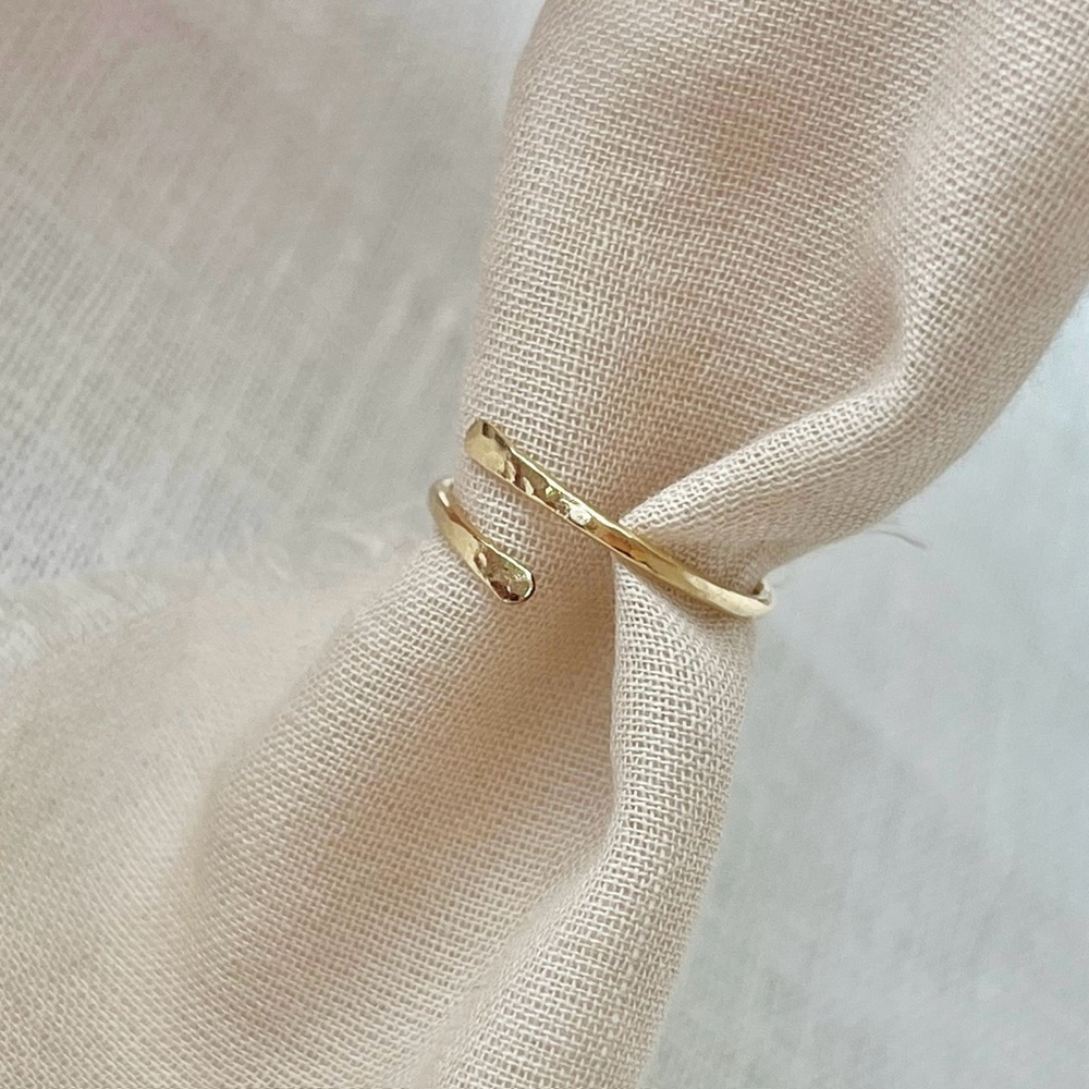 Gold Filled Cuff / Wrap Ring; Hammered Open Ring; Adjustable Stacking Ring - Picture 3 of 3